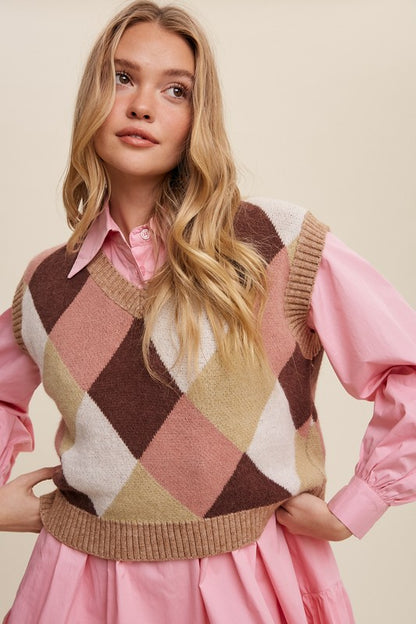 LISTICLE Argyle Cropped Sweater Vest