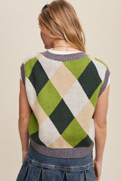 LISTICLE Argyle Cropped Sweater Vest