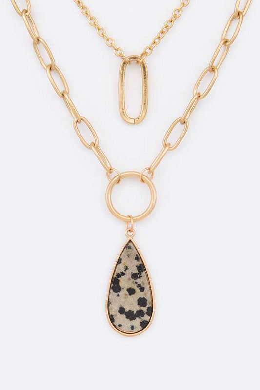 LA JEWELRY Stone Teardrop Layer Pendant Necklace