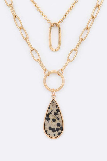 LA JEWELRY Stone Teardrop Layer Pendant Necklace