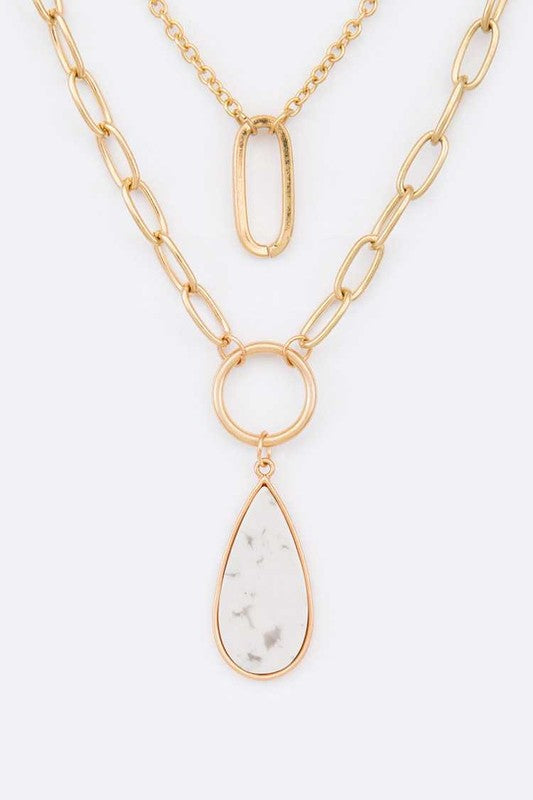 LA JEWELRY Stone Teardrop Layer Pendant Necklace