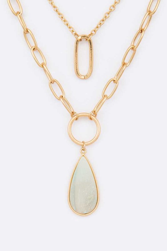 LA JEWELRY Stone Teardrop Layer Pendant Necklace