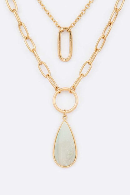 LA JEWELRY Stone Teardrop Layer Pendant Necklace