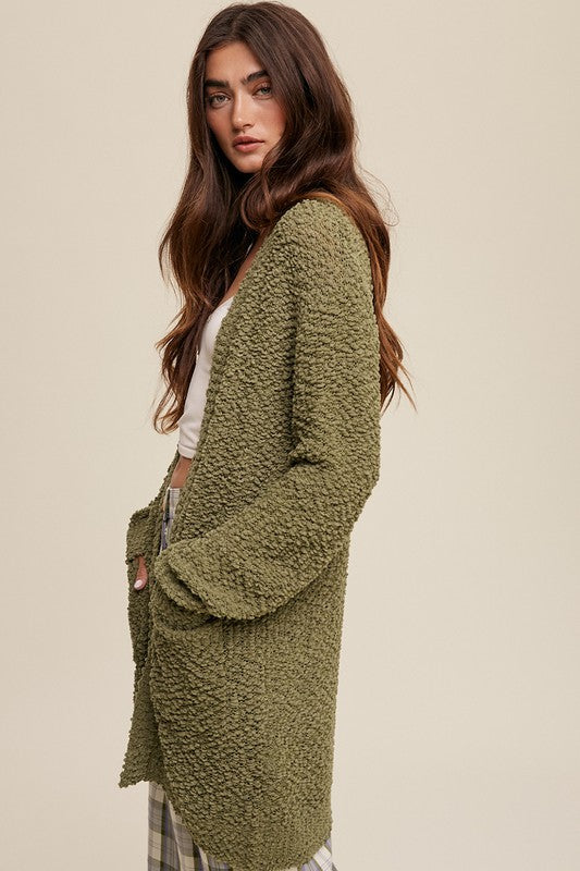 LISTICLE Popcorn Open Knit Cardigan Sweater