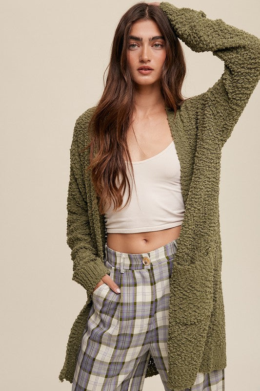 LISTICLE Popcorn Open Knit Cardigan Sweater