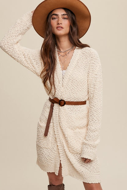 LISTICLE Popcorn Open Knit Cardigan Sweater