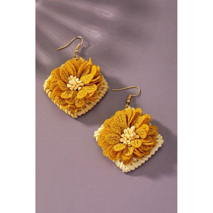 LA3 ACCESSORIES Straw Square Hoop with Fabric Flowers