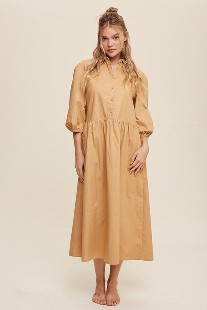 LISTICLE Button Front Puff Sleeve Babydoll Maxi Dress