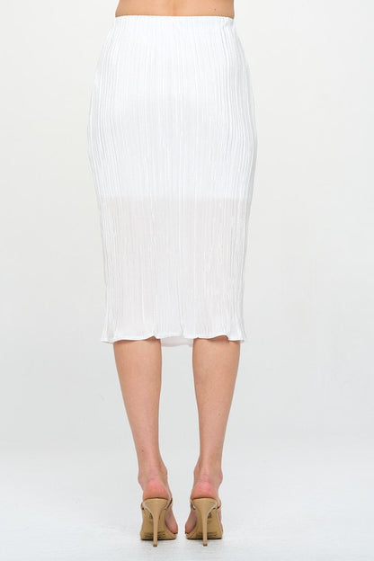 RENEE C. White Solid Plisse Midi Pencil Skirt