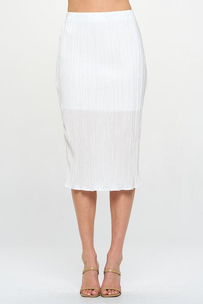 RENEE C. White Solid Plisse Midi Pencil Skirt