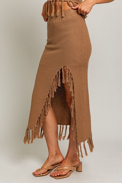 LE LIS Tassel Detail Sweater Midi Skirt