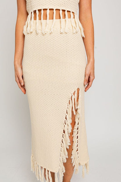 LE LIS Tassel Detail Sweater Midi Skirt