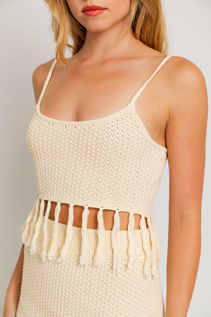 LE LIS Tassel Detail Spaghetti Sweater Crop Top