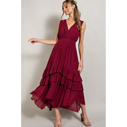 EESOME V-neck Ruffled Casual Maxi Dress