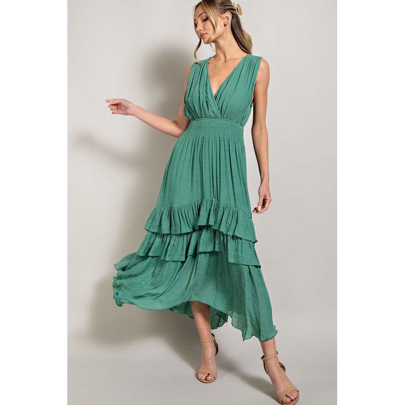 EESOME V-neck Ruffled Casual Maxi Dress