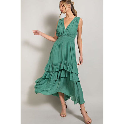 EESOME V-neck Ruffled Casual Maxi Dress