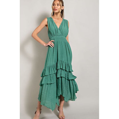 EESOME V-neck Ruffled Casual Maxi Dress