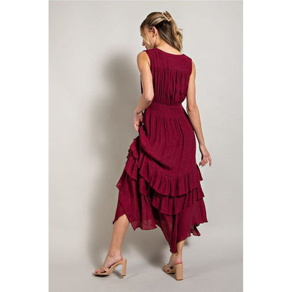 EESOME V-neck Ruffled Casual Maxi Dress