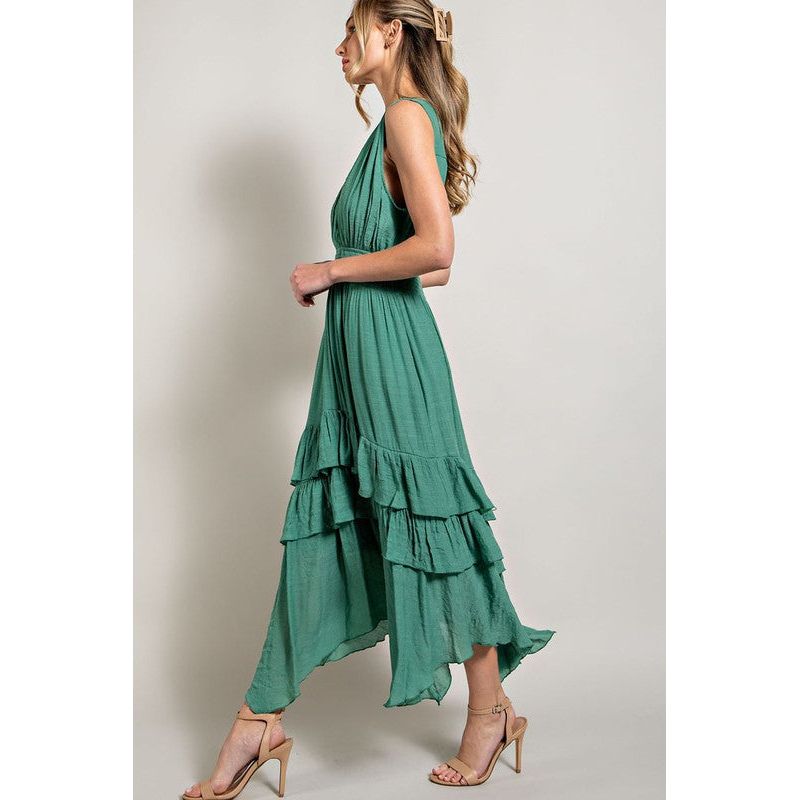 EESOME V-neck Ruffled Casual Maxi Dress