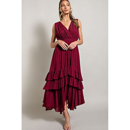 EESOME V-neck Ruffled Casual Maxi Dress