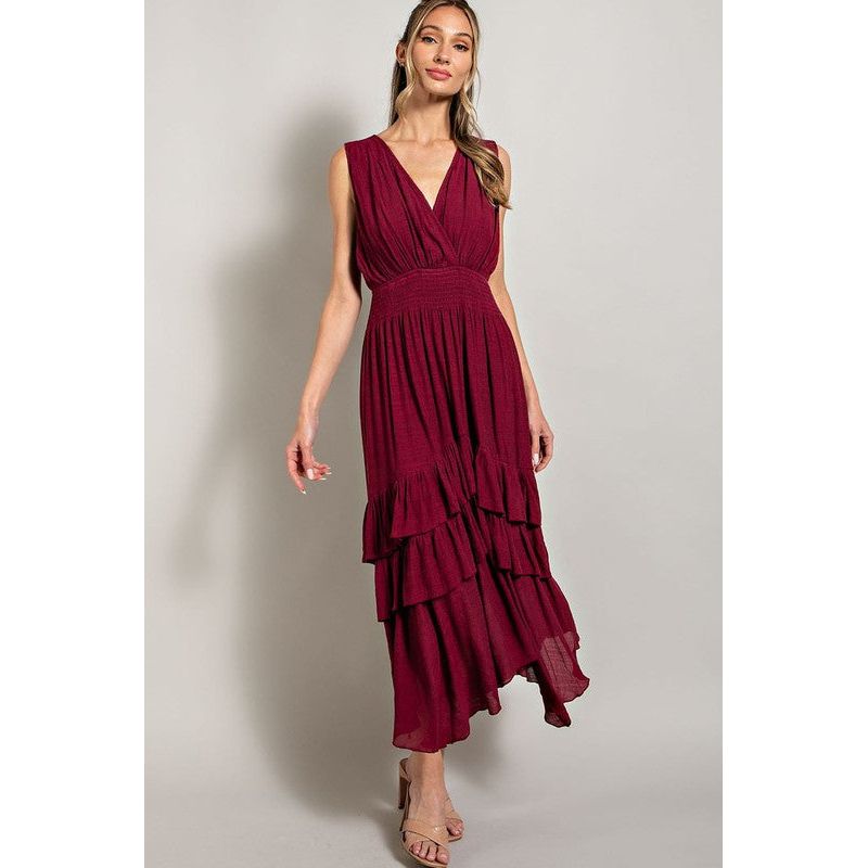 EESOME V-neck Ruffled Casual Maxi Dress