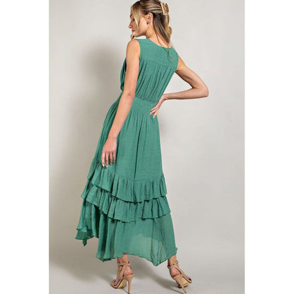 EESOME V-neck Ruffled Casual Maxi Dress