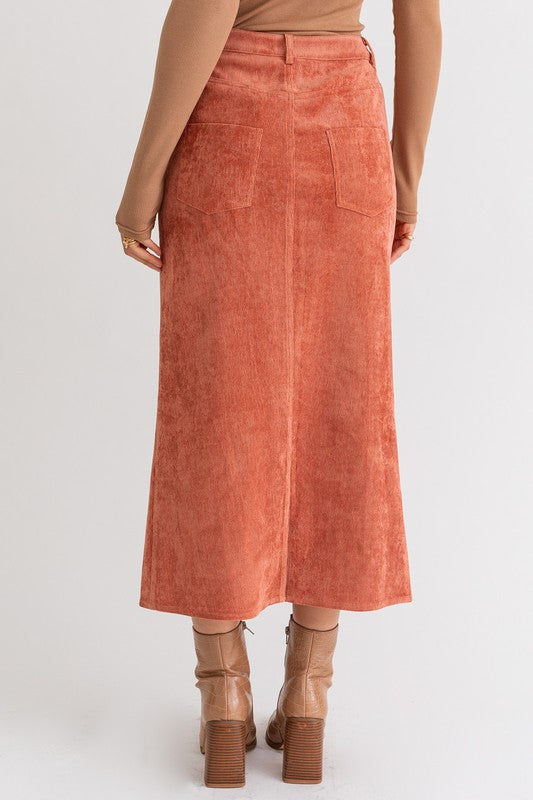 LE LIS Rust Cord Maxi Skirt