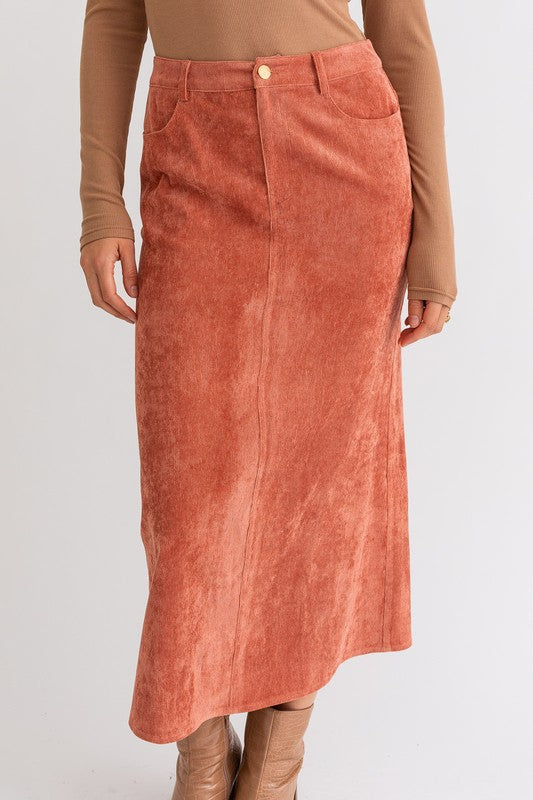 LE LIS Rust Cord Maxi Skirt