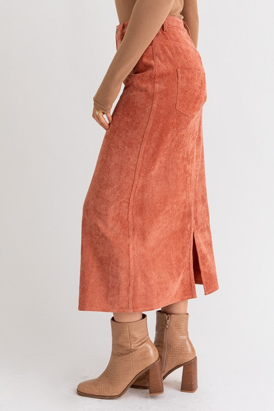 LE LIS Rust Cord Maxi Skirt