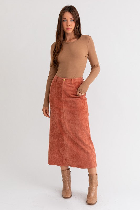 LE LIS Rust Cord Maxi Skirt