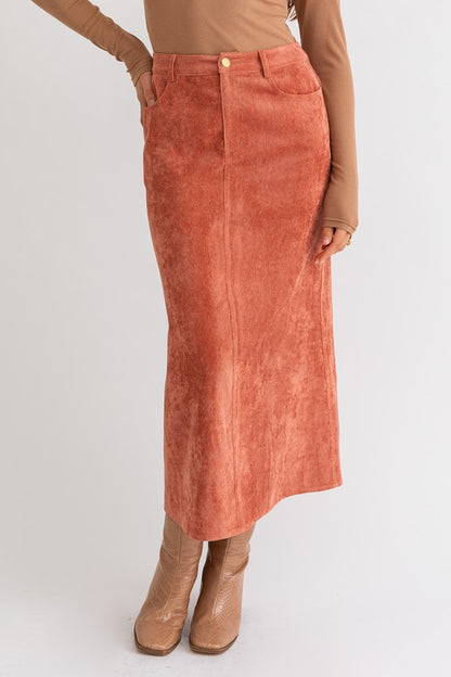 LE LIS Rust Cord Maxi Skirt