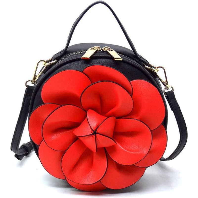 FASHION WORLD Faux Vegan Leather Bad with 3D Flower