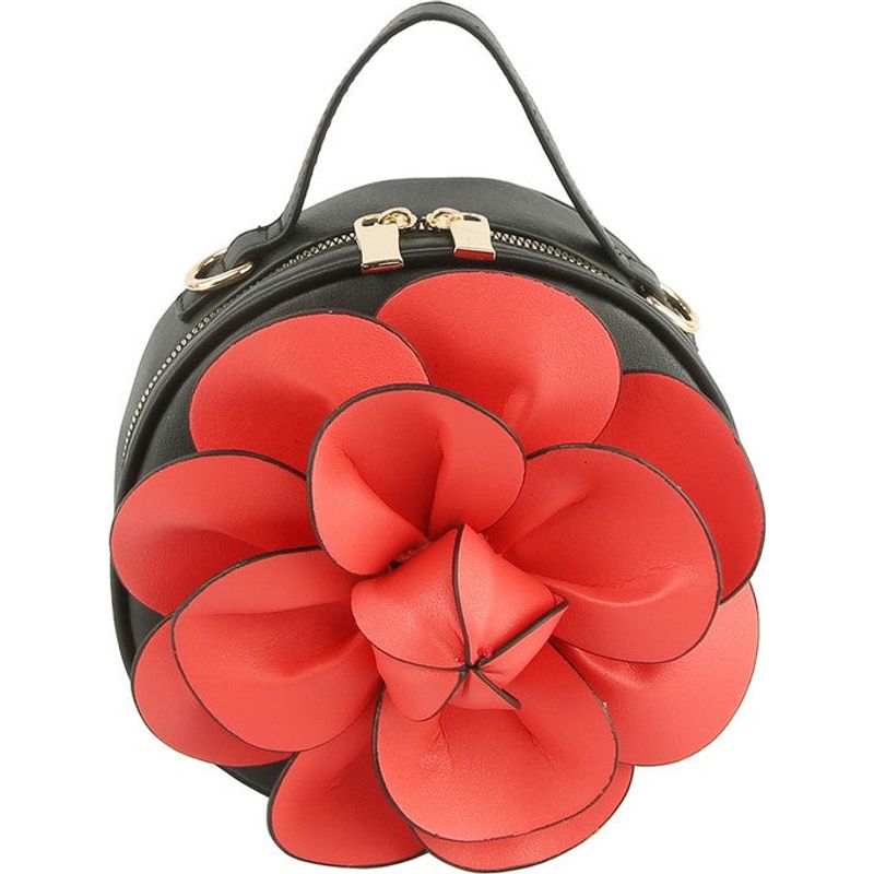 FASHION WORLD Faux Vegan Leather Bad with 3D Flower