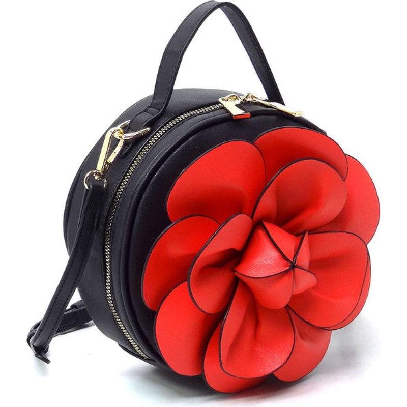 FASHION WORLD Faux Vegan Leather Bad with 3D Flower