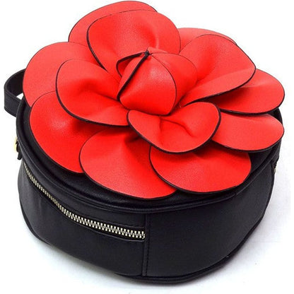 FASHION WORLD Faux Vegan Leather Bad with 3D Flower