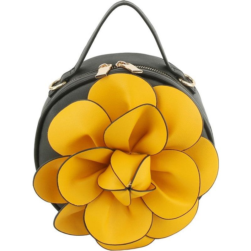 FASHION WORLD Faux Vegan Leather Bad with 3D Flower