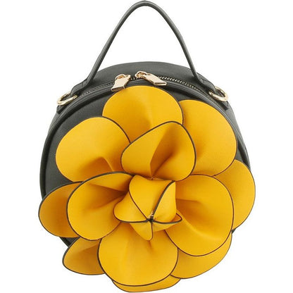 FASHION WORLD Faux Vegan Leather Bad with 3D Flower