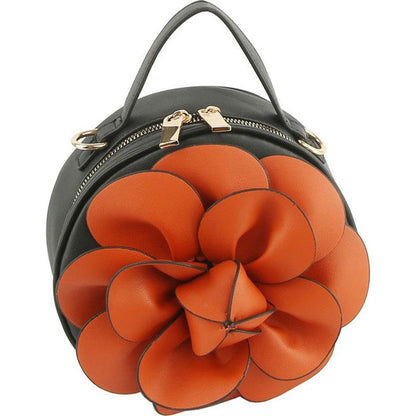 FASHION WORLD Faux Vegan Leather Bad with 3D Flower