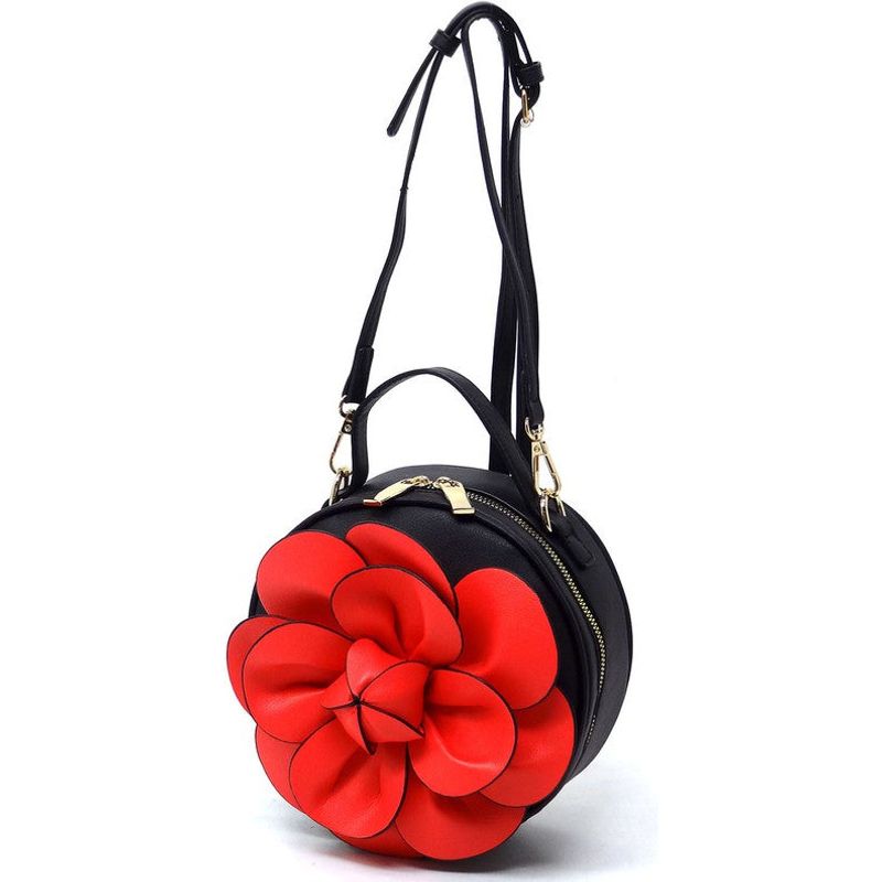 FASHION WORLD Faux Vegan Leather Bad with 3D Flower