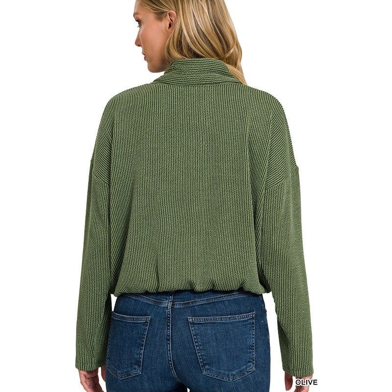 ZENANA Textured Line Elastic Waist Pullover Sweater Top