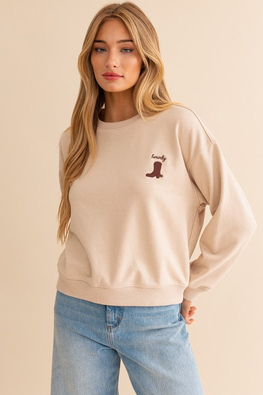 LE LIS " Howdy" Embroidered Autumn Sweatshirt