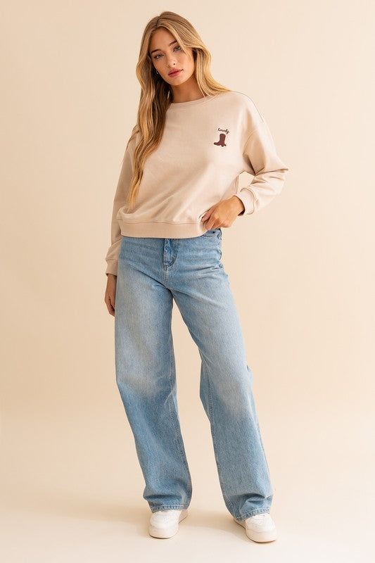 LE LIS " Howdy" Embroidered Autumn Sweatshirt