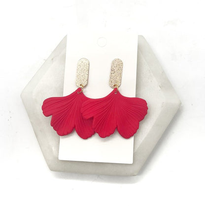 Red Gold Ginkgo Leaf Acrylic Statement Earrings