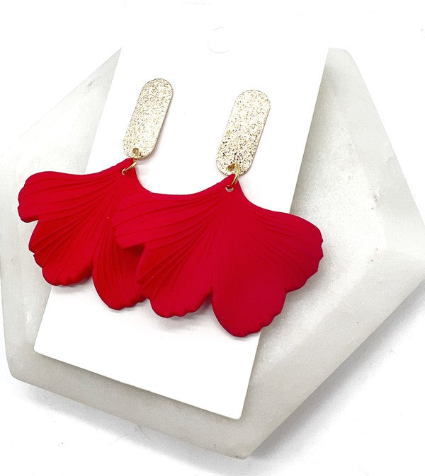 Red Gold Ginkgo Leaf Acrylic Statement Earrings