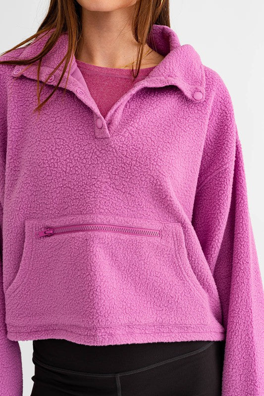 LE LIS Pocket Detail Boxy Fleece Pullover Sweater