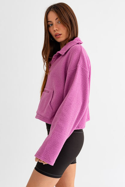 LE LIS Pocket Detail Boxy Fleece Pullover Sweater