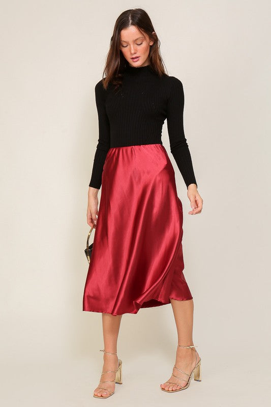 TIMING Satin Midi Flare Skirt