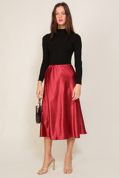 TIMING Satin Midi Flare Skirt