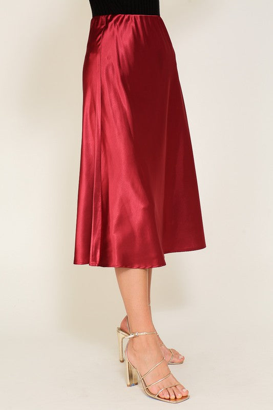 TIMING Satin Midi Flare Skirt