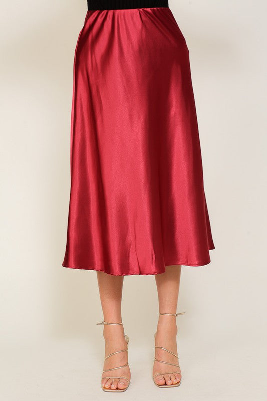 TIMING Satin Midi Flare Skirt